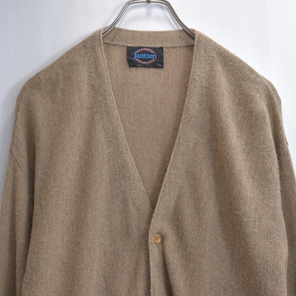 80s アメリカ製 Jantzen ジャンセン アクリルニット カーディガン セーター ヴィンテージ アウター カーデ ベージュ USA古着 メンズXLサイズ