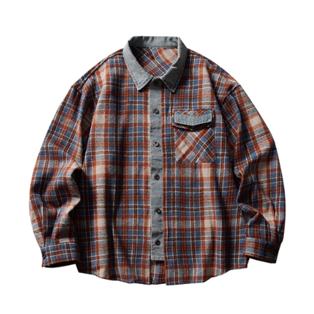 デニムパネルチェックシャツ vi1576