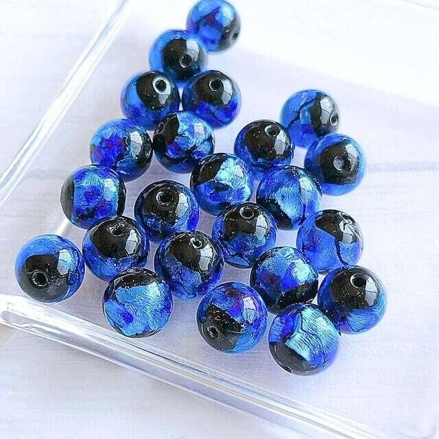 ホタルガラスビーズ ブルー×ライトブルー 12mm とんぼ玉 蜻蛉玉