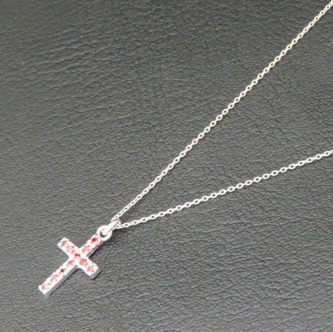 クロスネックレス シルバー925 レッド 赤 キュービックジルコニア 