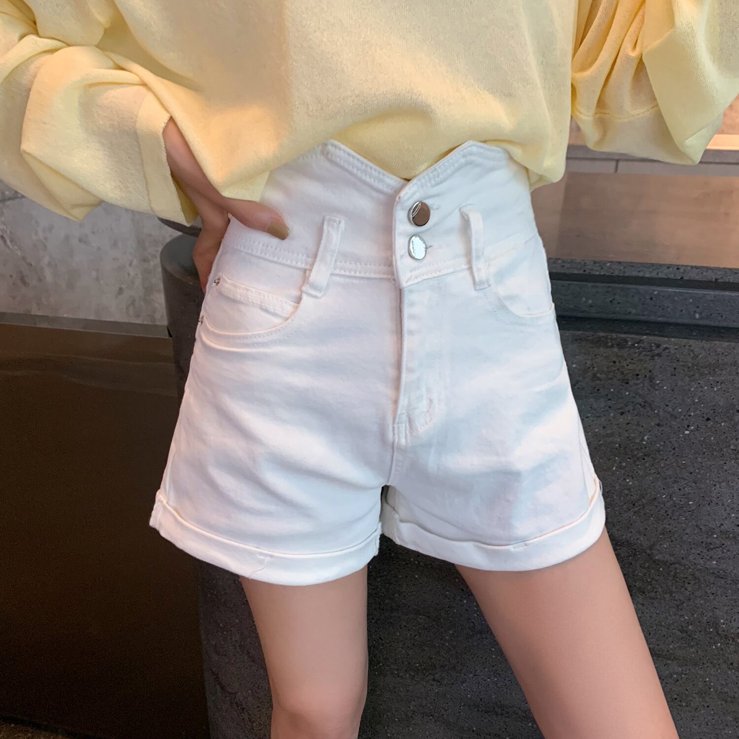 スプリングサマースタイルハイウェストウェストワイドレッグショーツ カジュアルAラインパンツ 春物 夏物 ブルマー ワイドパンツ 6Du_Shop_Women47329325468