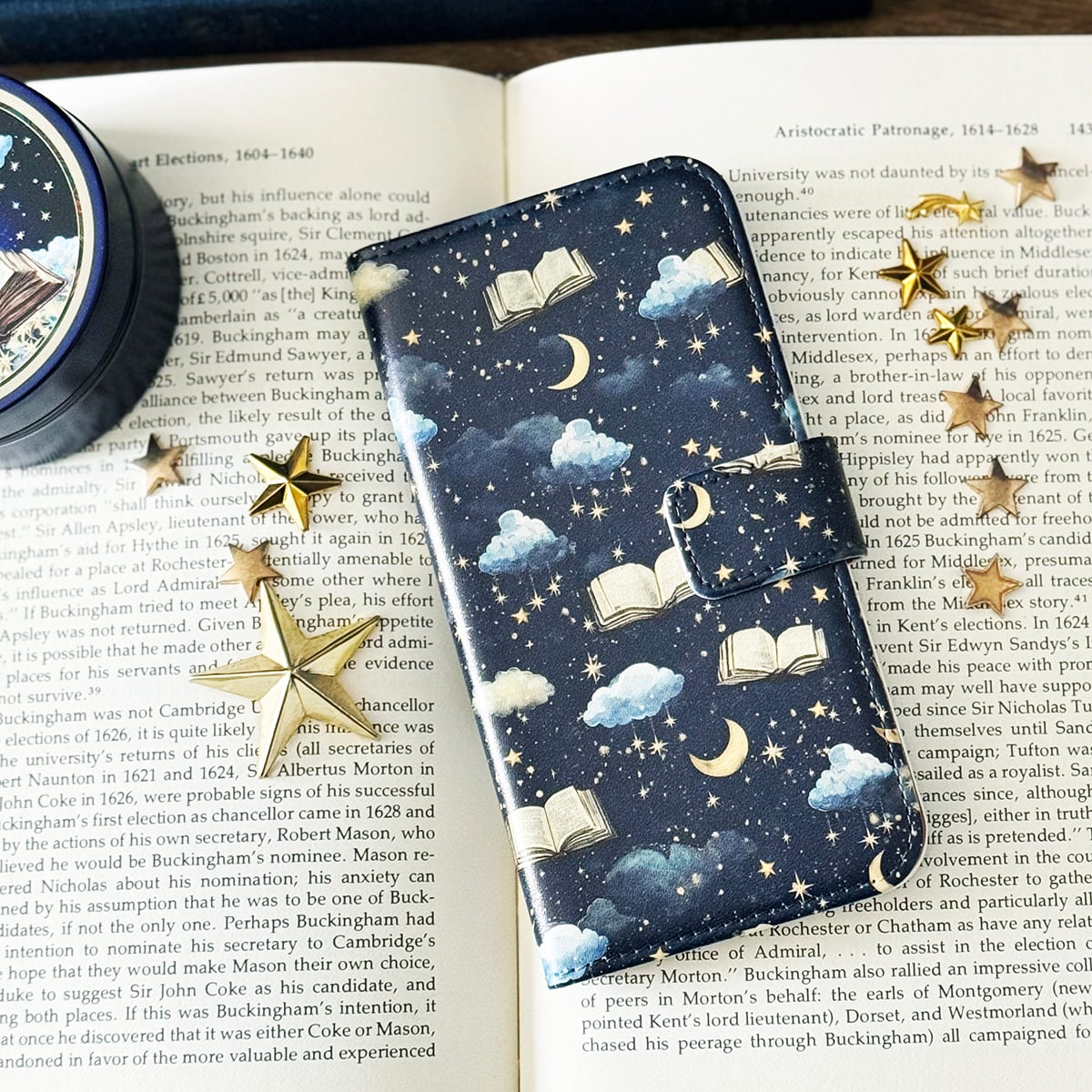星空とファンタジーの本柄 手帳型スマホケース iPhoneケース 全機種