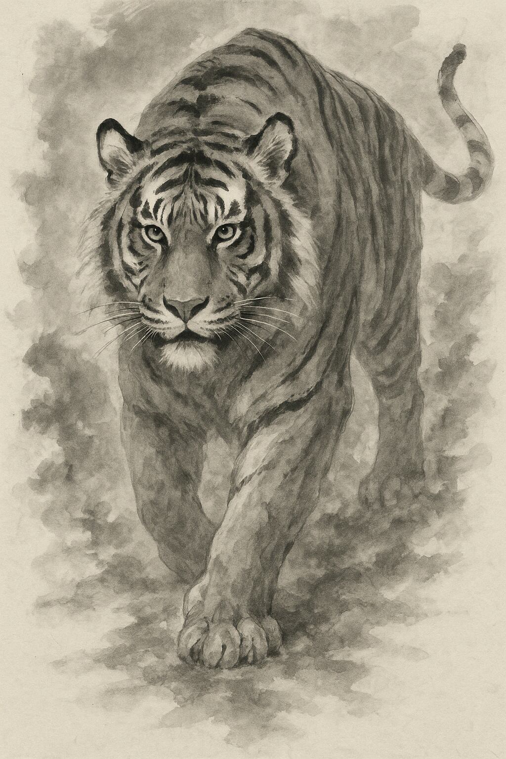 赤絵細描風アート「白虎図」イラスト原画 4397300734cd83f4148805e7d186e2