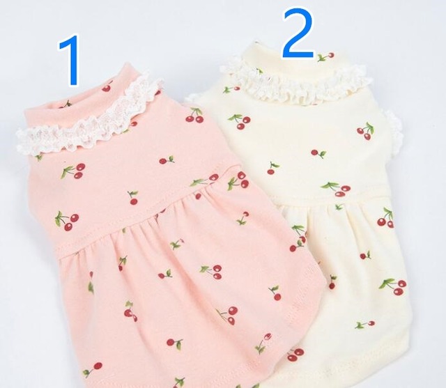 ドッグウェア  さくらんぼ柄襟付きワンピース ピンク 犬服