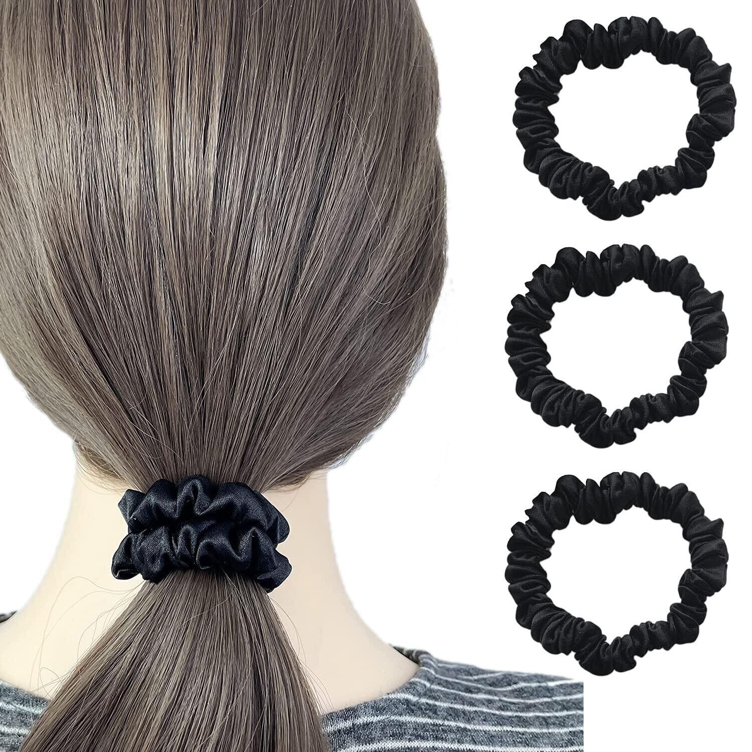 【努力特価】YINKE ヘアゴム シュシュ シルク 髪ゴム 跡がつかないヘアゴム 髪留め 髪ゴム ヘアリング 髪束ね おしゃれ 大人 簡約 高弾性 シンプル 3個セット (ブラック)