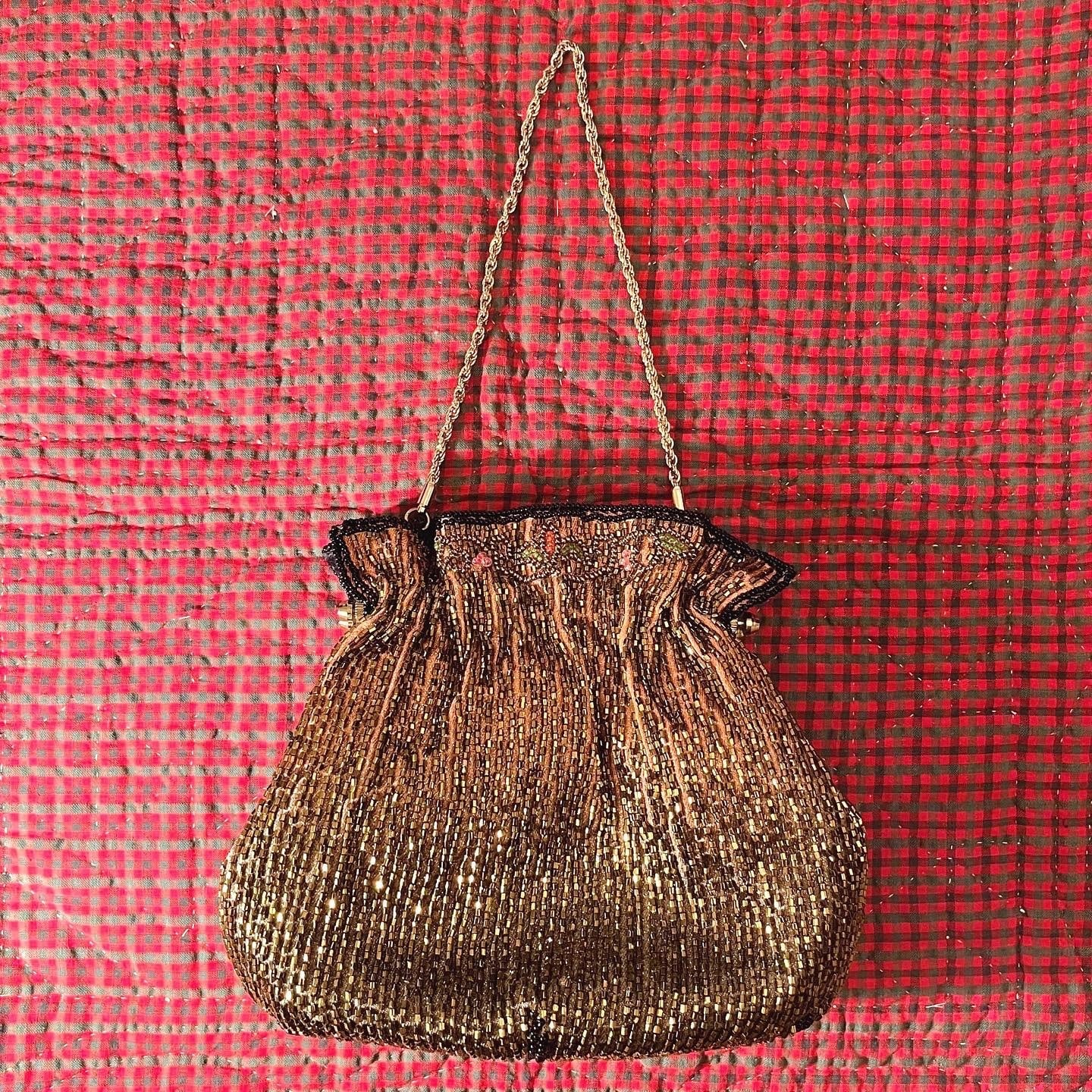 gold beads chain hand bag