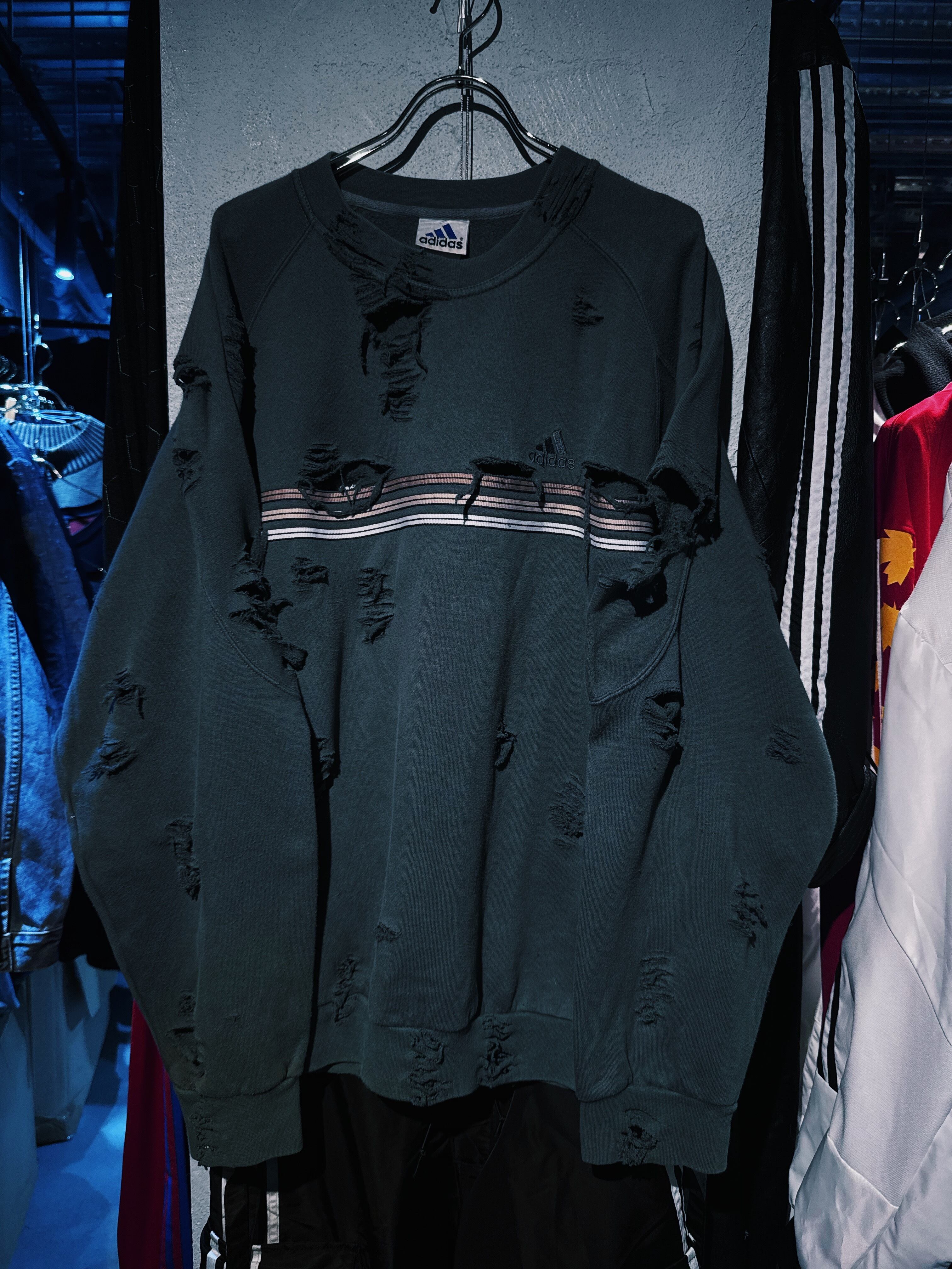 【D4C】vintage "adidas" performance logo design boro custom pullover sweat