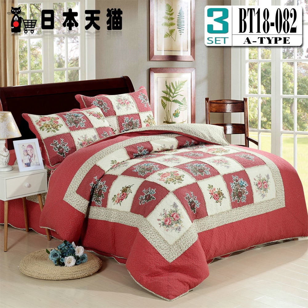 キルトベッドカバー3点セット綿マルチカバー キルティング 061