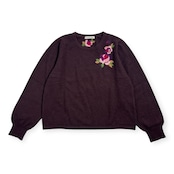 カシミヤ100% Cross N Four クロスエヌフォアー バラ ビーズ デザイン ニット セーター 13/ダークブラウン系 レディース