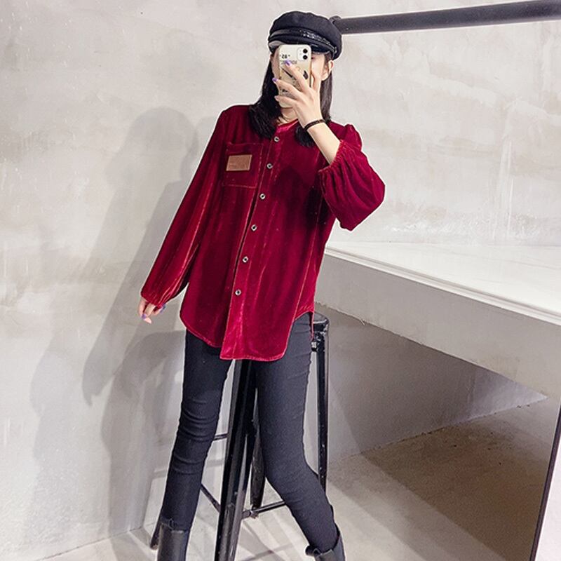プラスサイズのレディースファットシスターmmシャツ2020秋新作Tシャツルーズトップは薄手のラペルシャツウエスタンスタイル ミックスインファッション73393831170