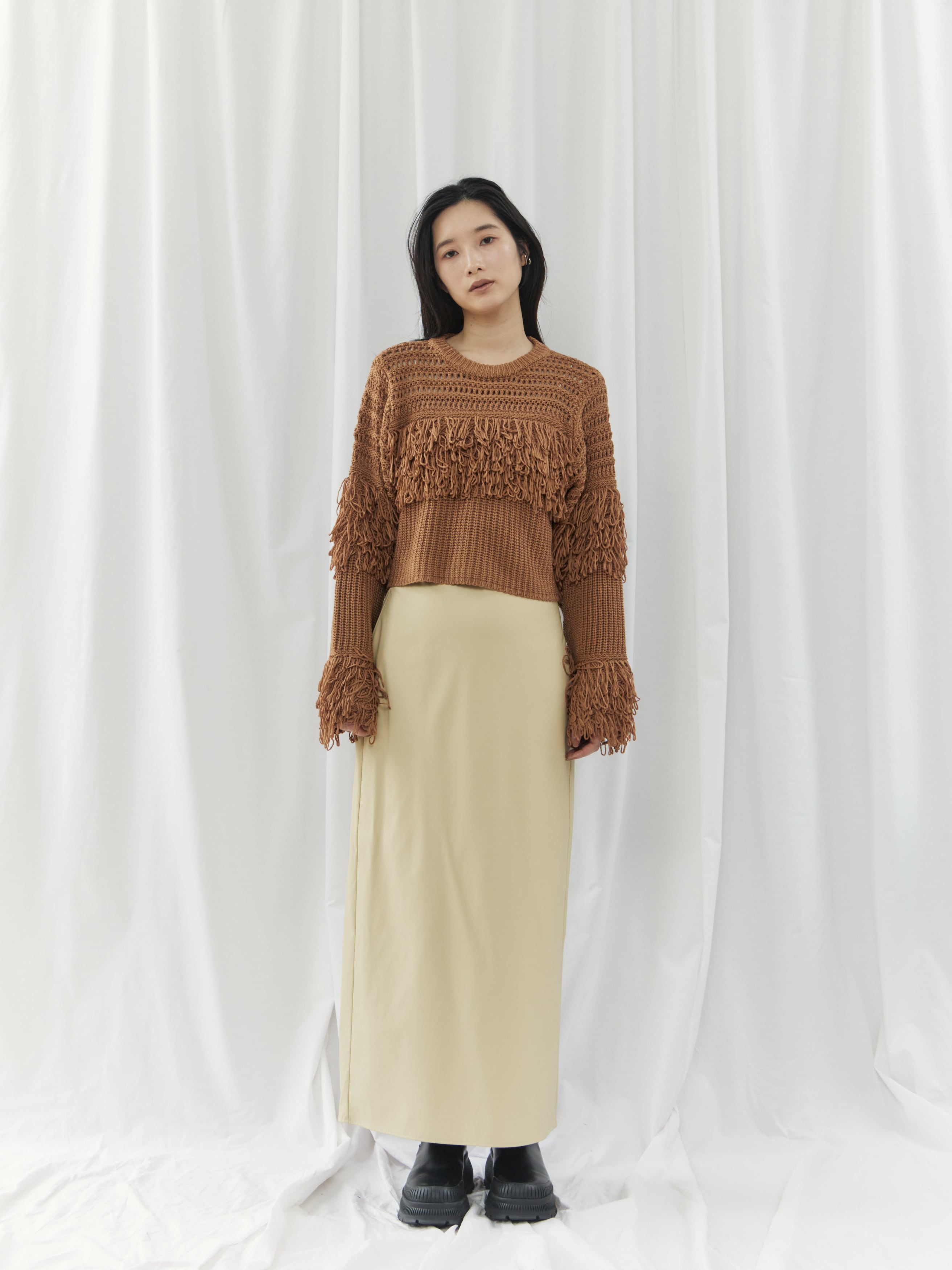 leinwanda ニット メッシュ フリンジ　fringe MESH FRINGE PO（ﾒｯｼｭﾌﾘﾝｼﾞﾌﾟﾙｵｰﾊﾞｰ）【2276101】 | CIEL'AIR
