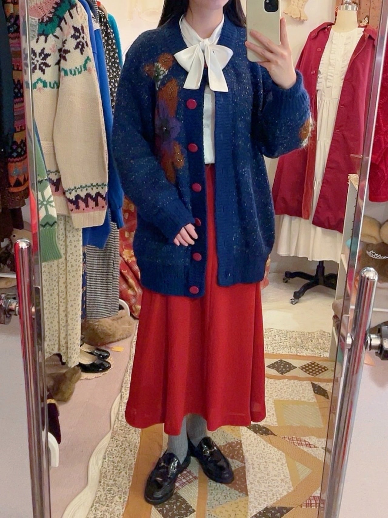 lame flower liner knit cardigan