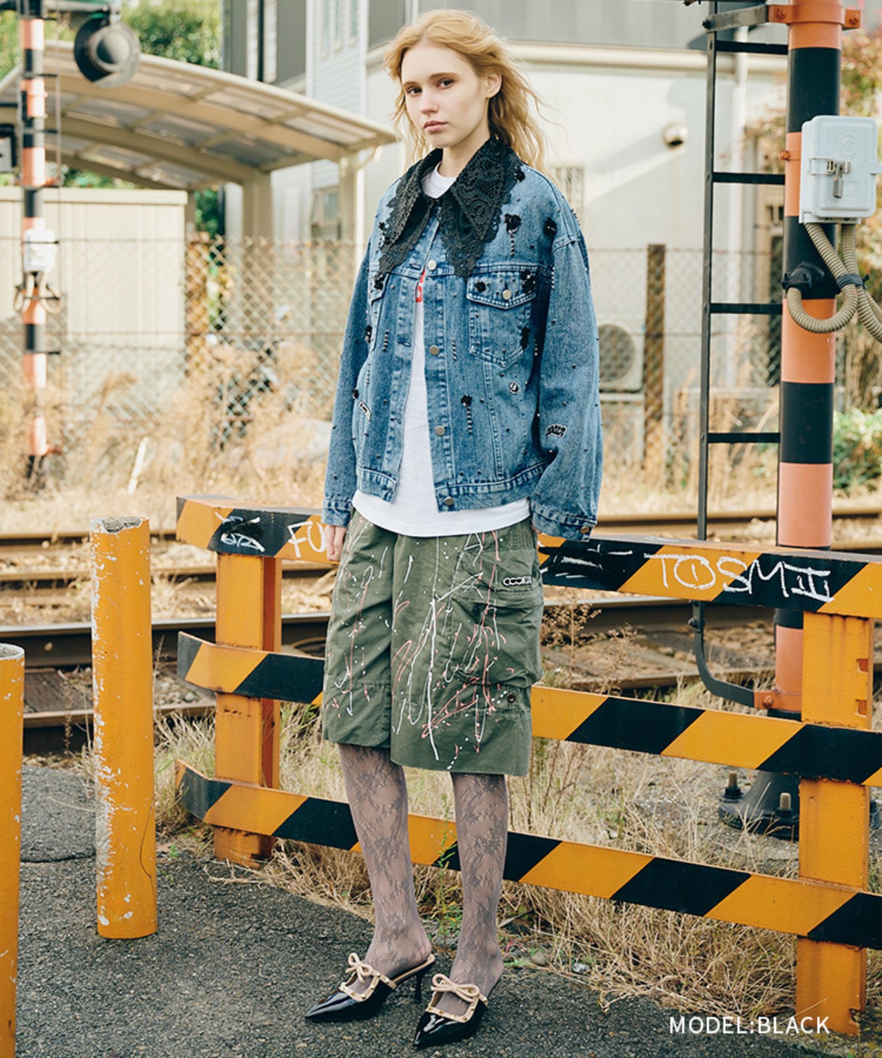 【直営限定ITEM】レース×シフォンビッグフェイクカラー (BLACK)　48502H