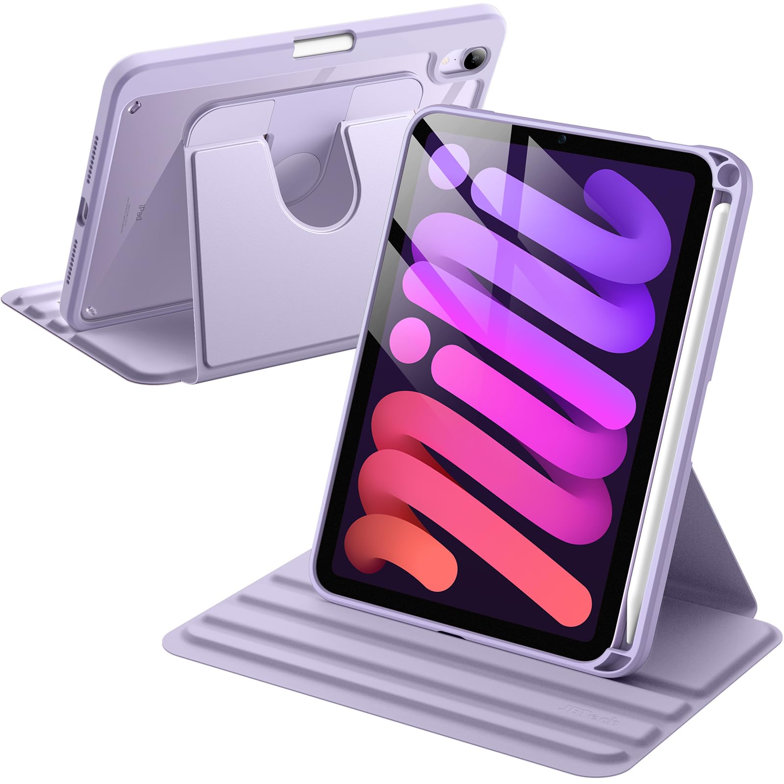 JETech iPad mini A17 Pro/第6世代 8.3インチ (2024/2021)用 360°回転ケースカバー (パープル)