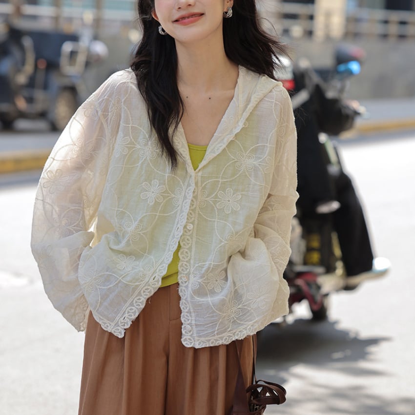 hooded lace shirt jacket　J00482