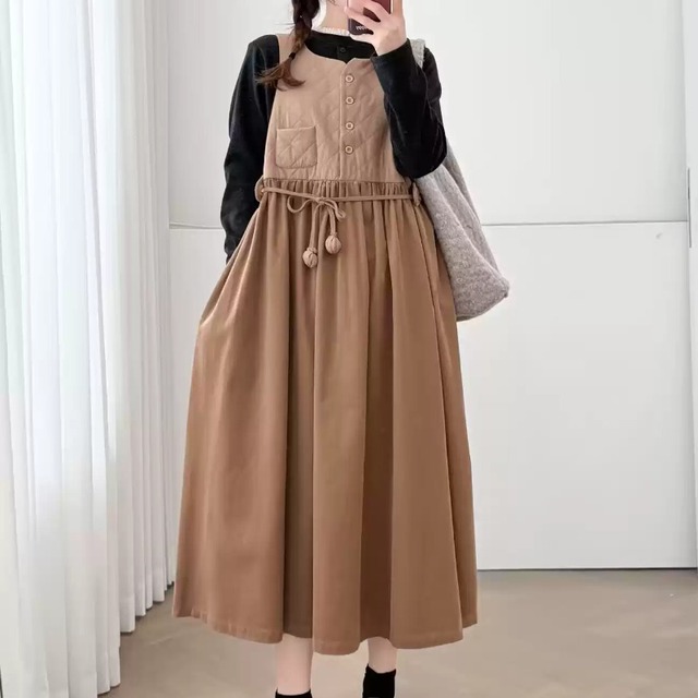 キルティング ウエスト切り替えジャンパースカート 2col 1053