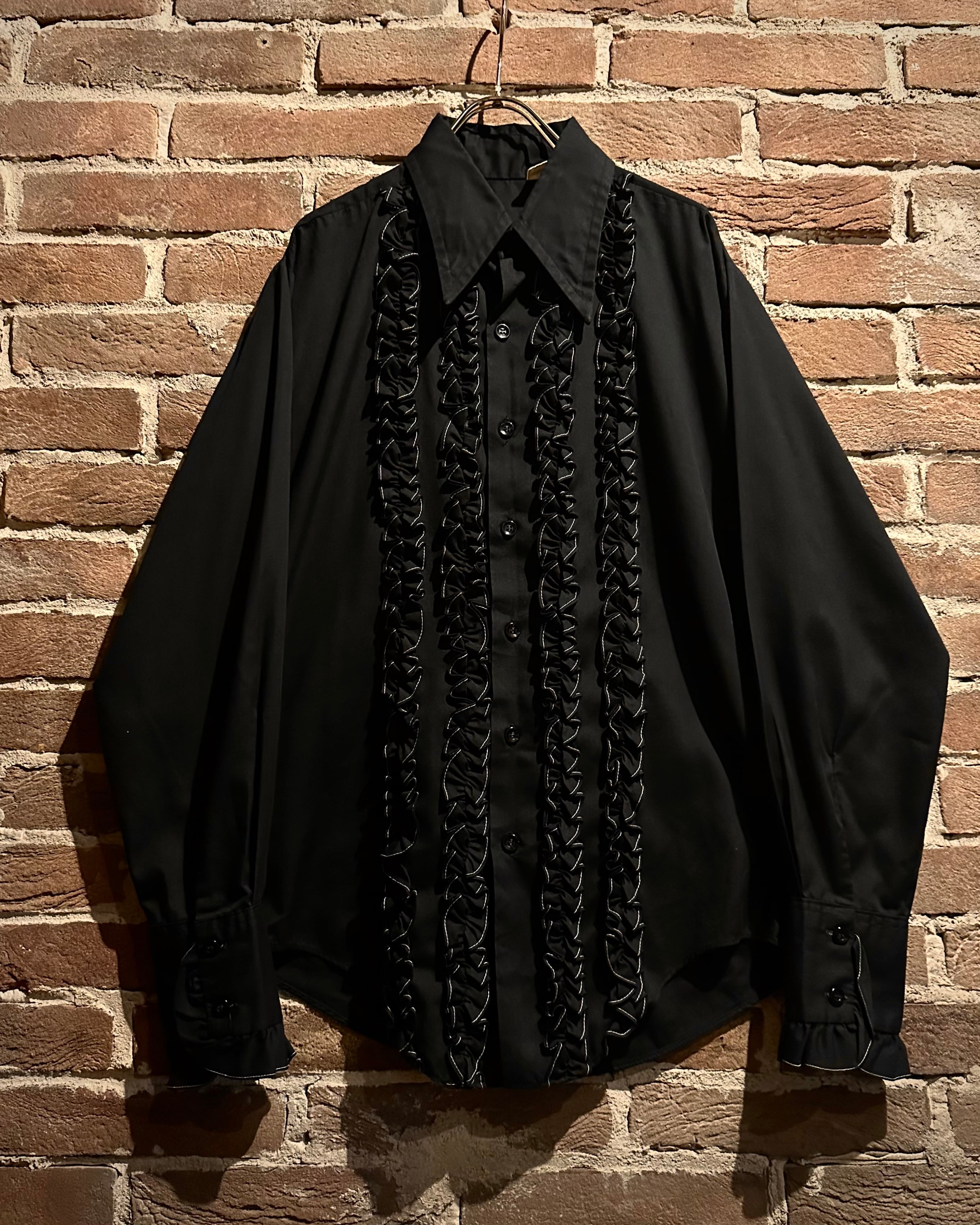 Caka act3】70's Black Color Vintage Loose Frill Shirt | Caka(カカ