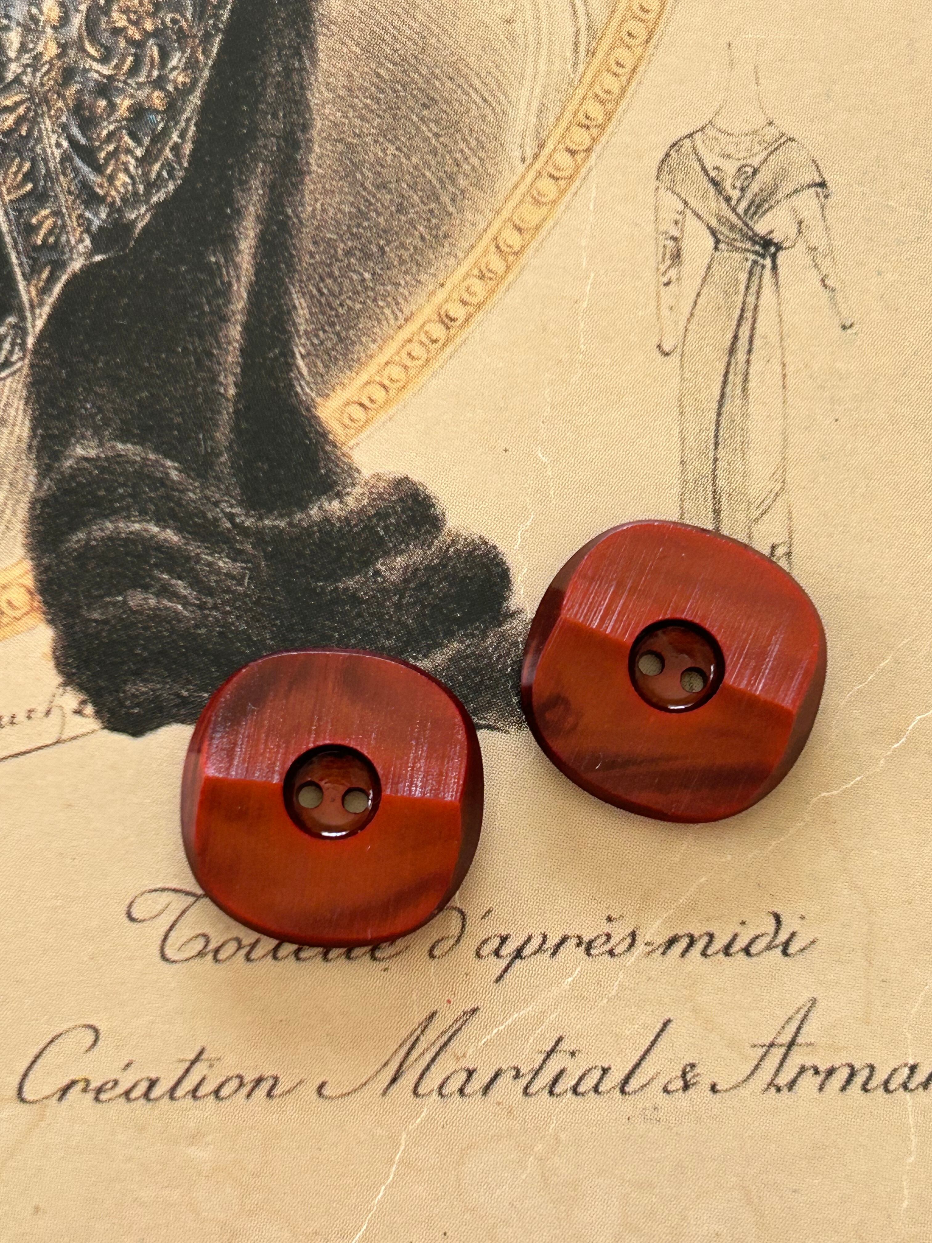 Japanese Vintage ボタン 角なしスクウェア レッド系 赤茶 16mm マーブル 昭和レトロ アクセサリーパーツ 装飾材 カルトナージュ