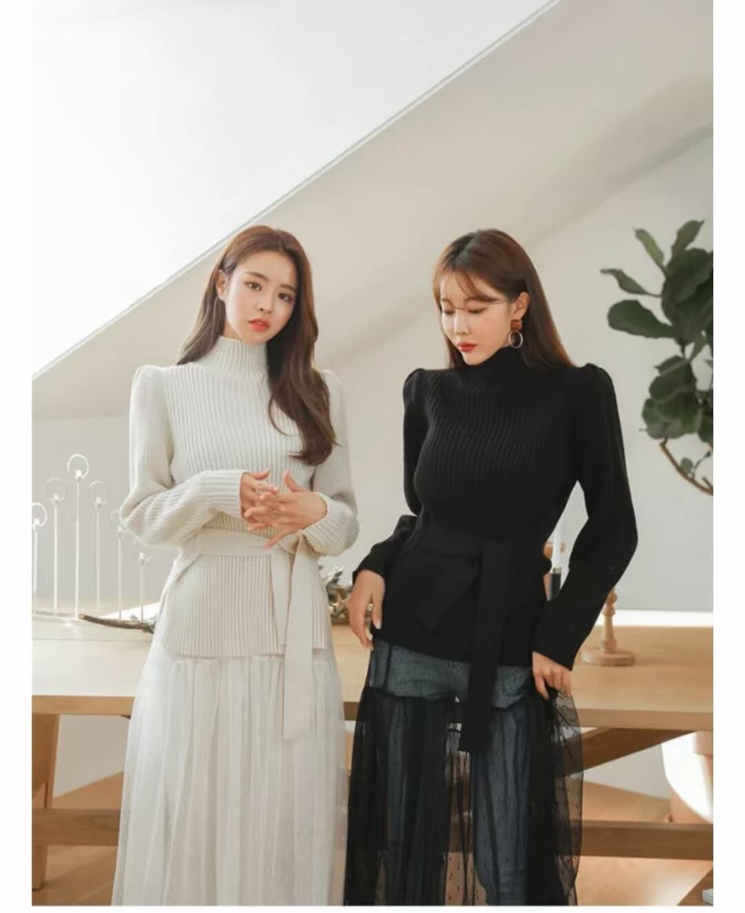 ウエストリボン付き　パワーショルダーニット　AJ1079-8068