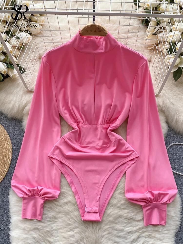 Sing補強-女性のハイネック長袖ロンパース、セクシーなボディスーツ、単色、スリム、ホットスウィートプレイスーツ、秋のファッション、2023_52