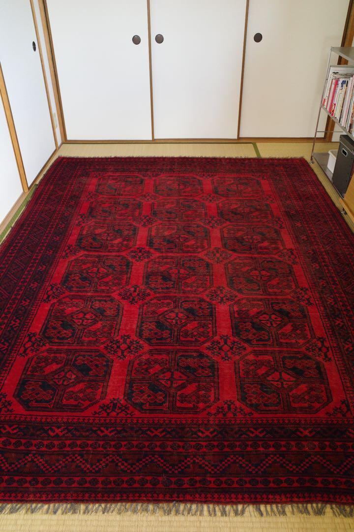 No.132大型ヴィンテージラグ トルクメン族 ウール(276×201cm)レッド・ブラック