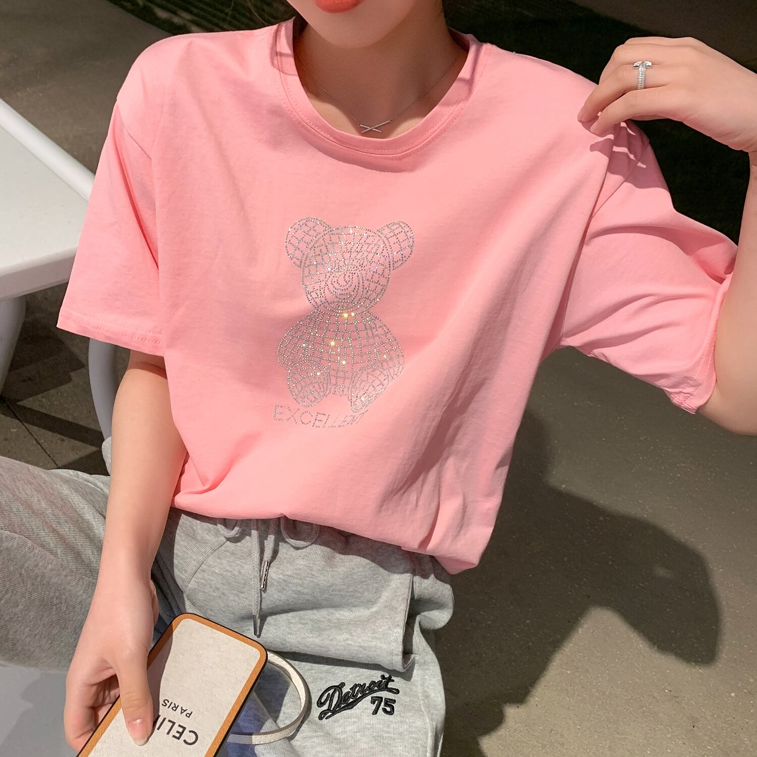 スプリングサマープリント柄Tシャツ レッドトップス ピンク 春物 夏物 6Du_Shop_Women13225087899