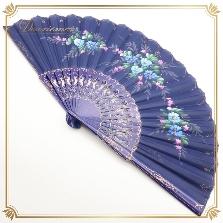 フラメンコ アバニコ 32cm ターコイズブルー／黒／ゴールド フラメンコ アバニコ 扇子 小物 小道具 32cm ブルー系 青 紺 水色
