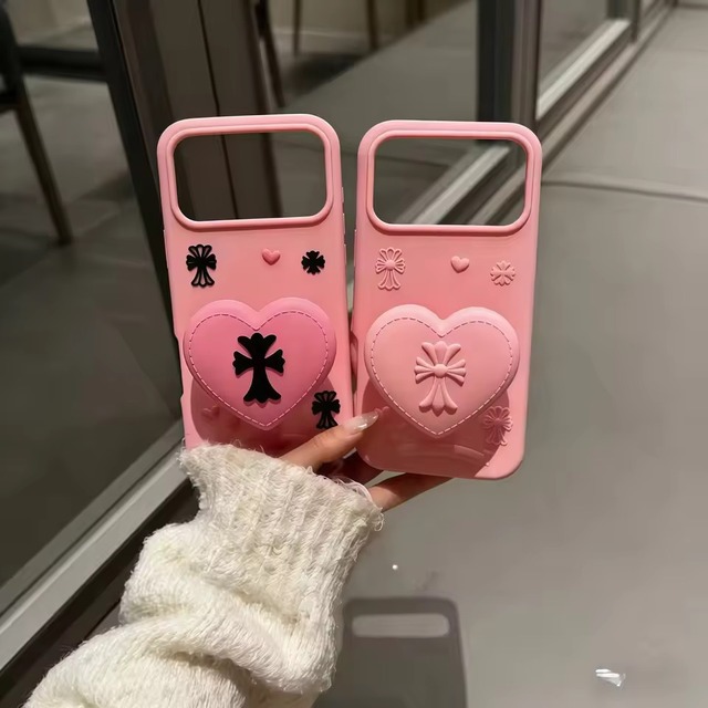 iPhone12-17 クロスハートiPhoneケース　ロゴピンク