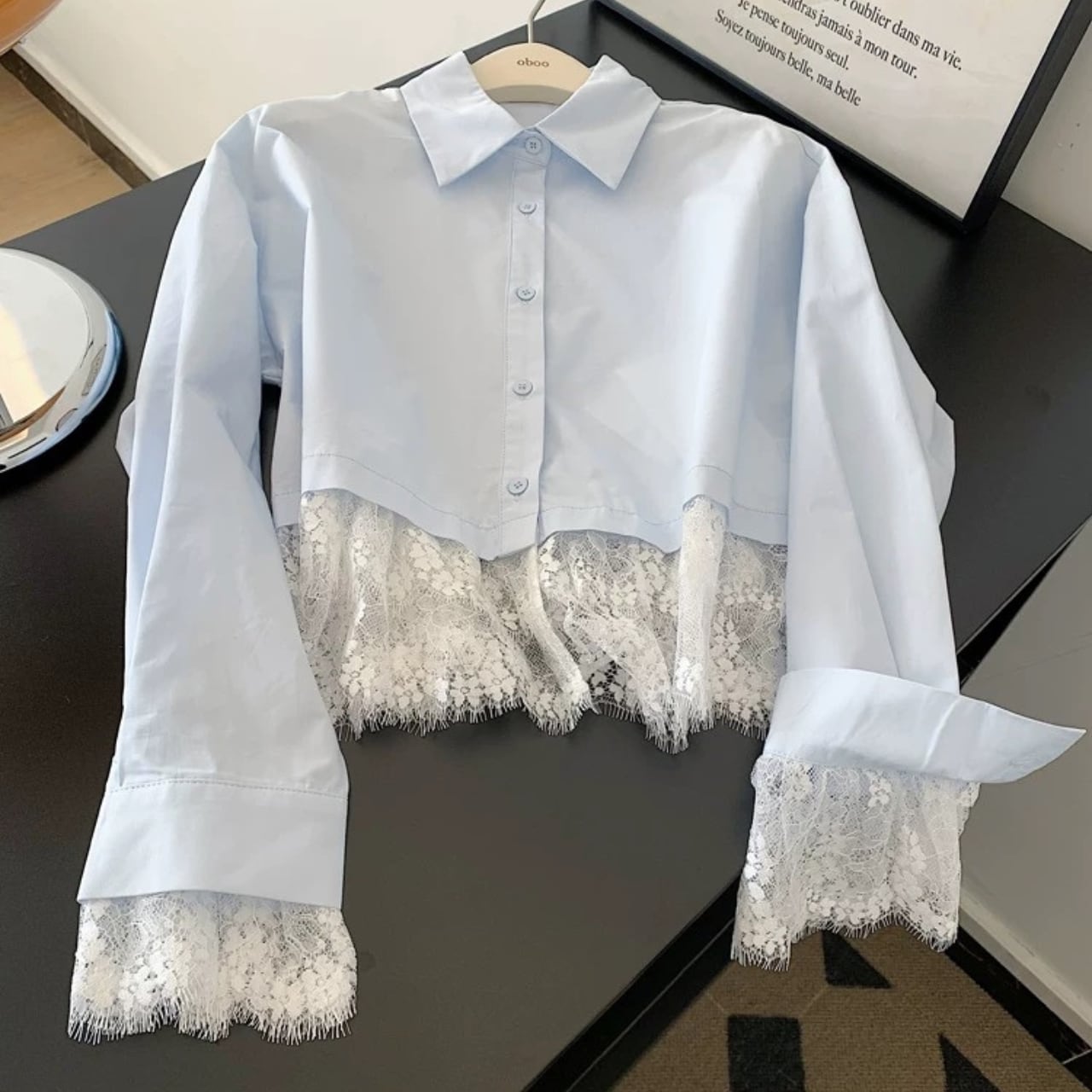 レースカフ クロップドシャツ T059
