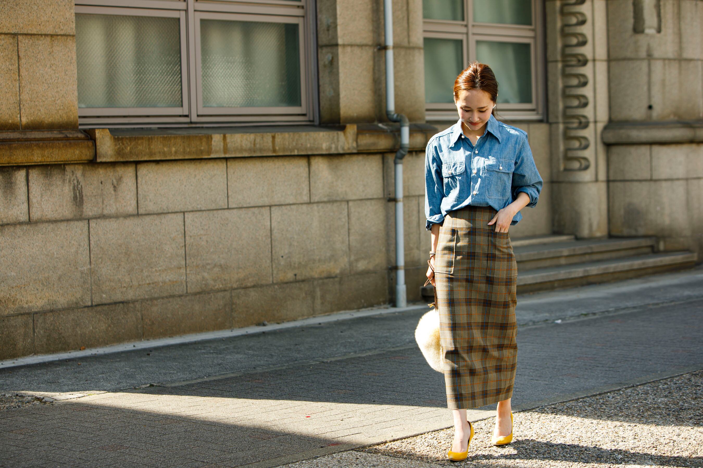 bluelea 】ブルレアチェックタイトロングスカート