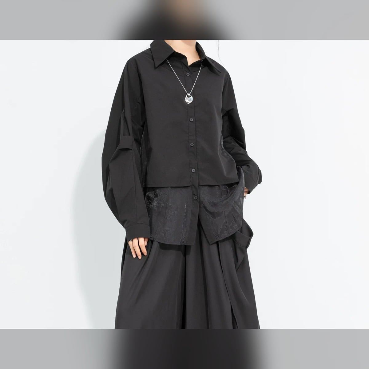 オーガンジー切替 レイヤード風 シャツ 1color BL0641