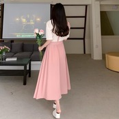 Contrast Color Patchwork Elegant Long Dress 5082