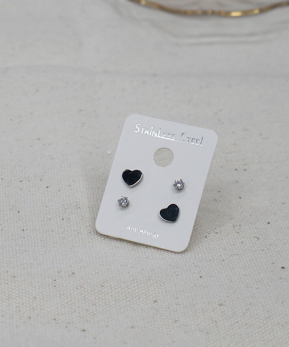 【SELECT】サージカルステンレス 316L キュービック ジルコニア ハート ピアスセット  金属アレルギー対応