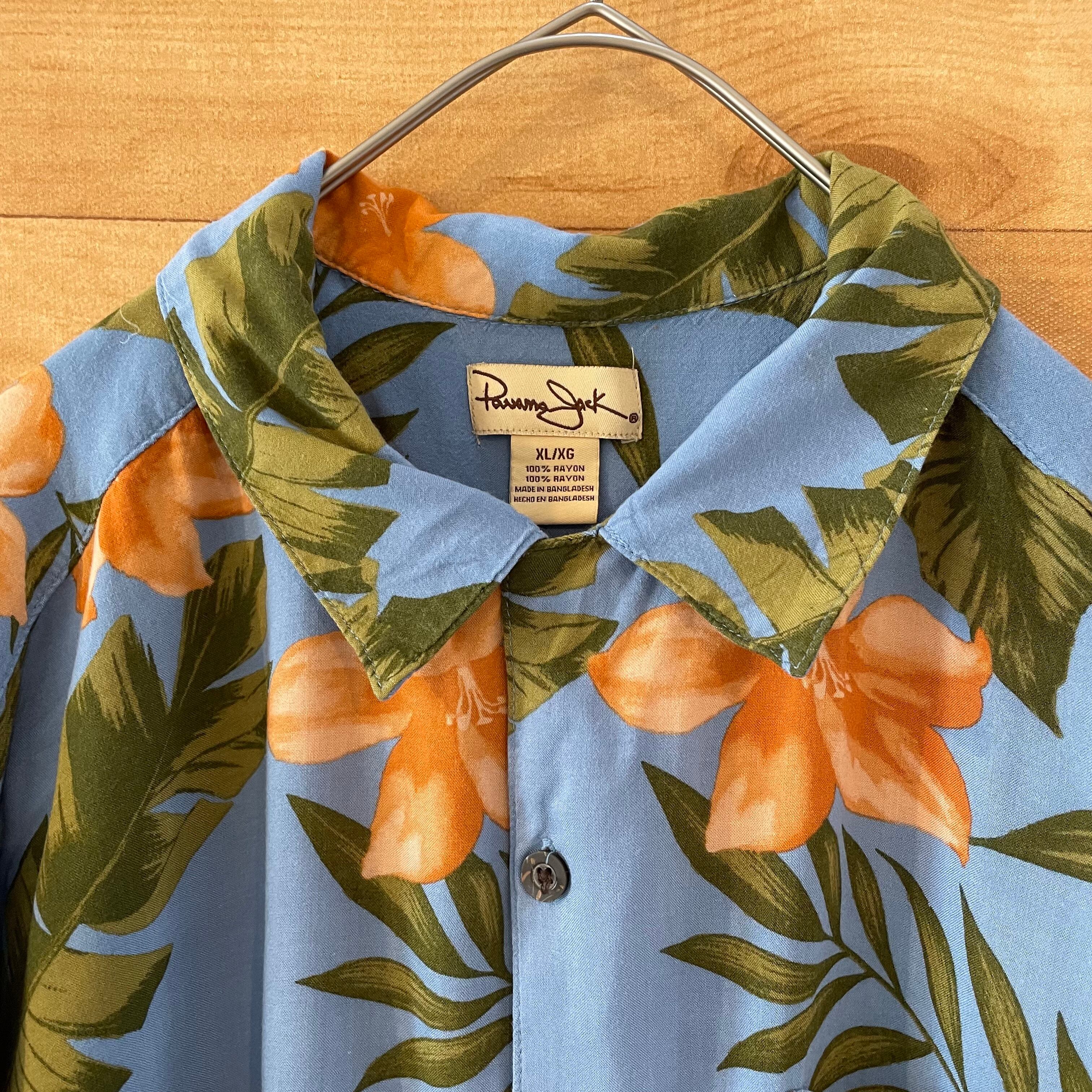 ハワイアン アロハ シャツ 半袖 襟 ボタン ブルー 総柄 3XL USA