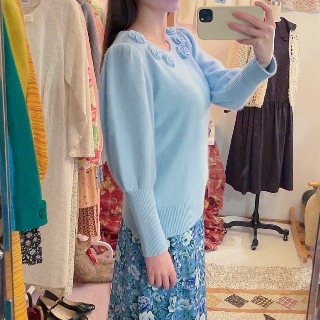 light blue rose knit sweater