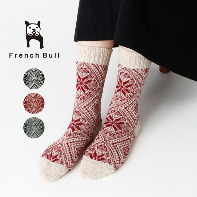 フレンチブル 靴下 ソックス レディース 秋 冬 ブランド 日本製 国産 暖かい おしゃれ 厚手 ヒンメリ柄 ノルディック柄 ウール 綿 ヒンメリソックス プレゼント 23-25cm French Bull 01-0332 Fr027
