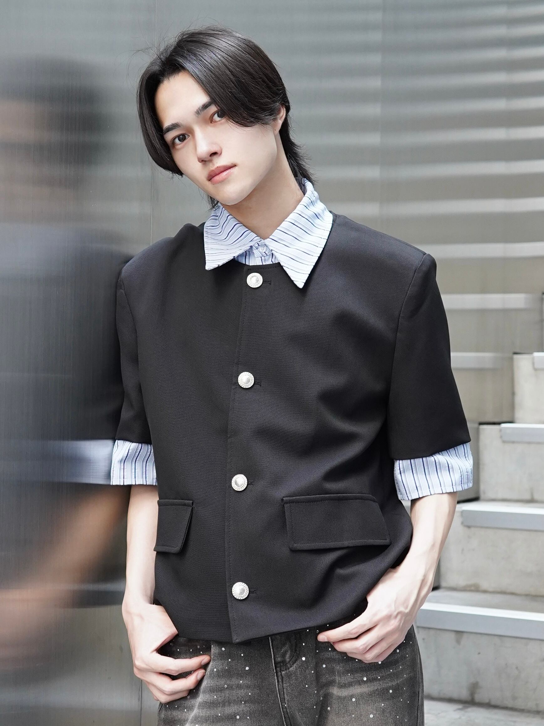 ALUDE SELECT】shirt docking short sleeve tweed | 【ALUDE】韓国