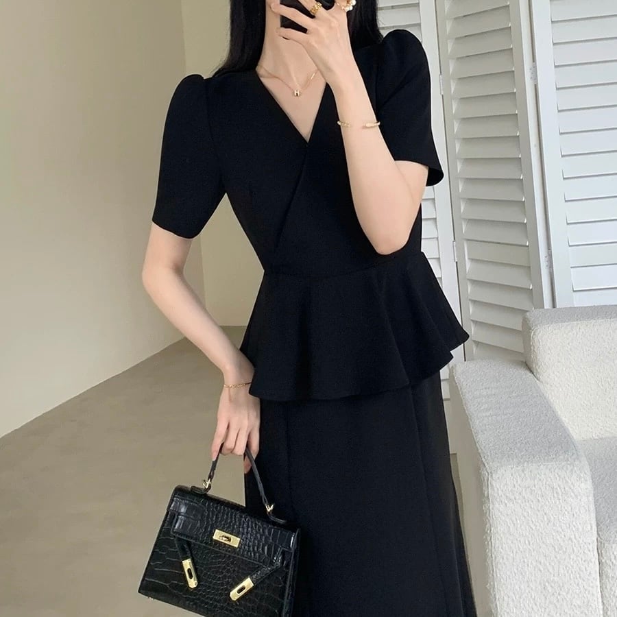 ドッキング風 細見えロングワンピース YH9050