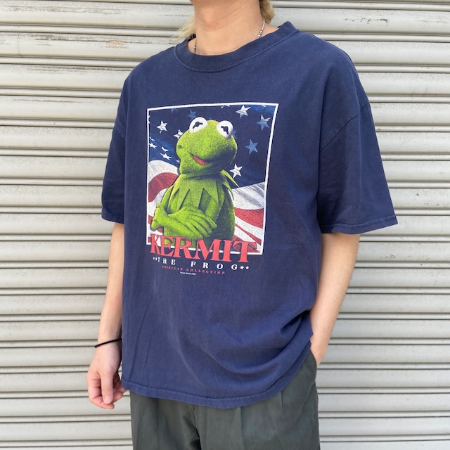 KERMIT  カーミット　キャラクターTシャツ　2002年　星条旗　ネイビー