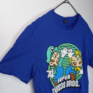 DISTRICT　クルーネック　プリントTシャツ　半袖　ブルー　S