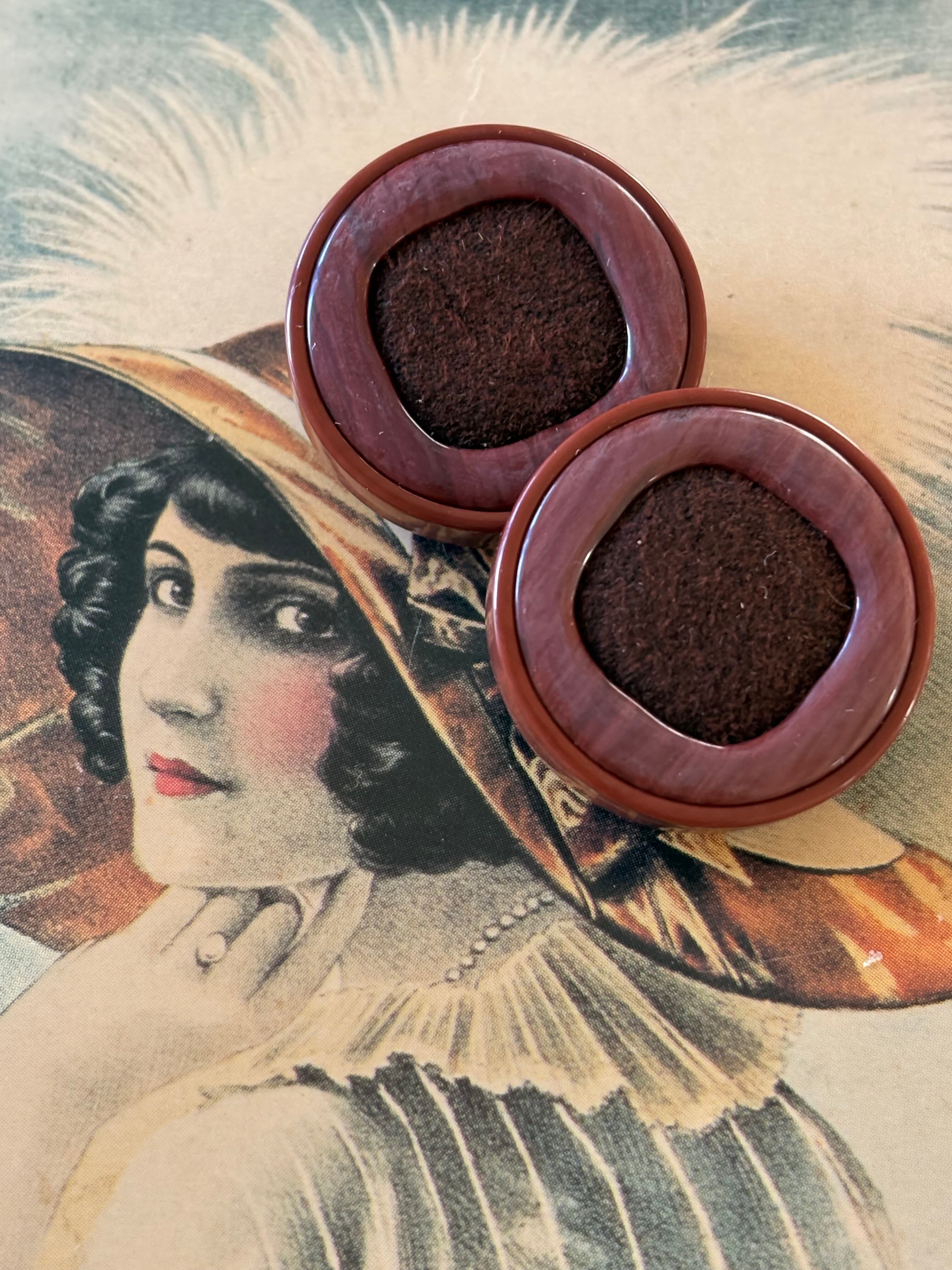 Japanese Vintage ヴィンテージボタン マーブル調 ワインレッド スエード調 26mm アクセサリーパーツ 装飾材