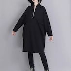 Black Minimal Style Midi Dress, Loose Fit Zip-Up Casual Dress (ME278)