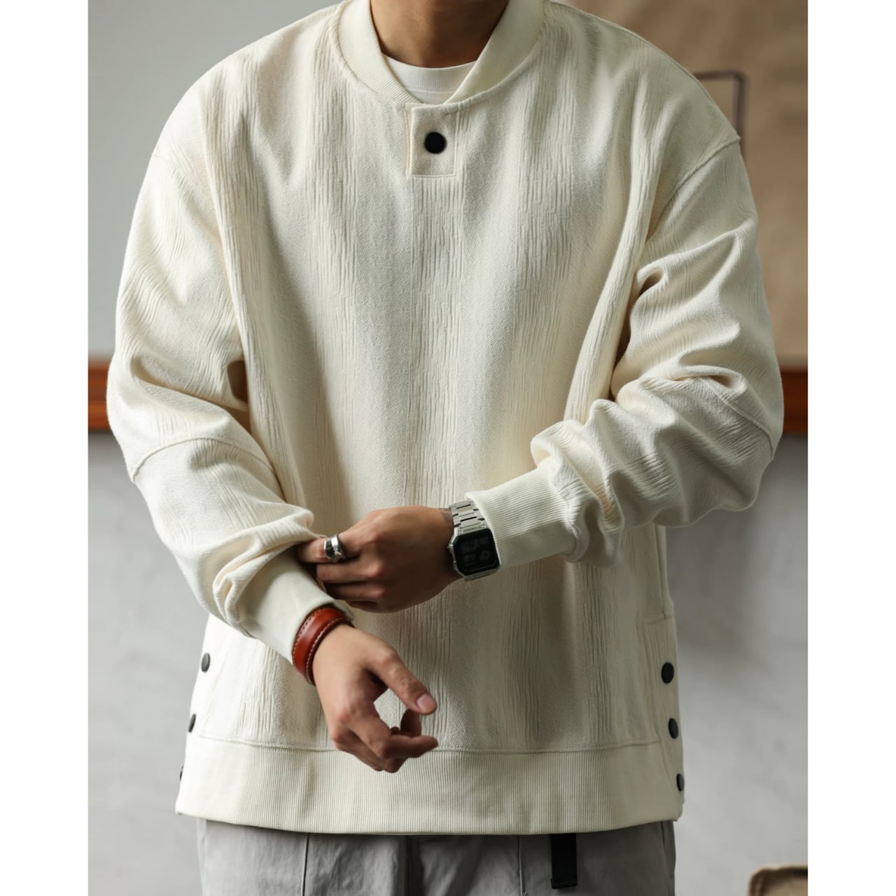 ヘンリーネック サイドスリット ロングスリーブ 00060