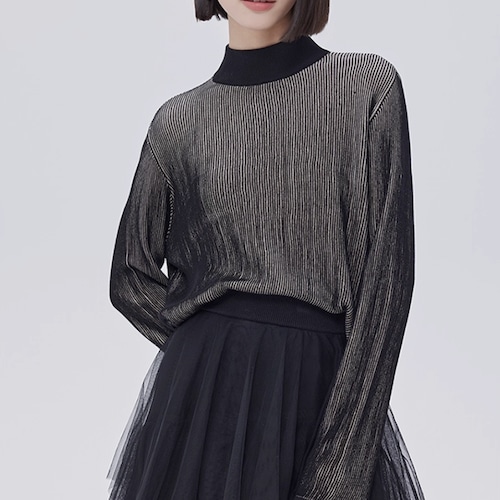 Textured rib-neck stripe top C1397