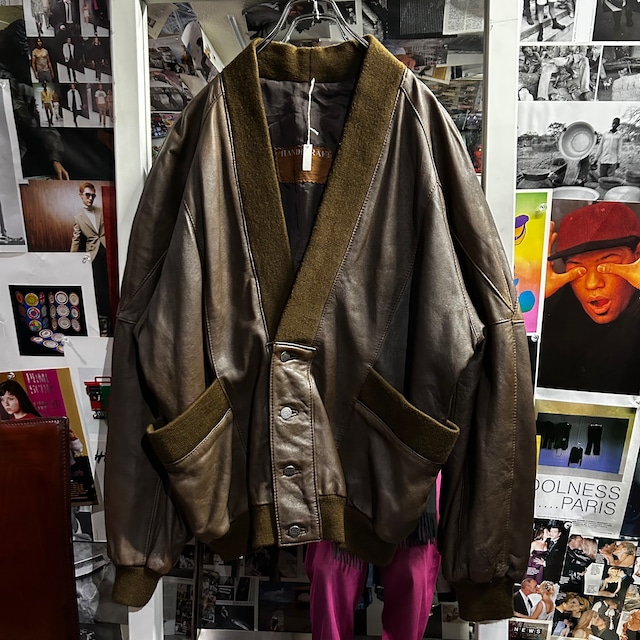 90's LEATHER CARDIGAN JACKET