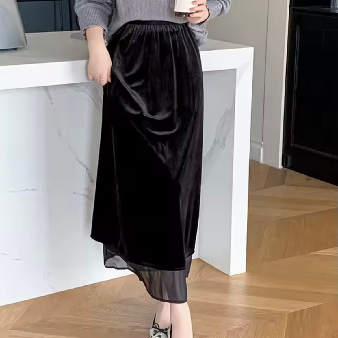 velor slit long skirt