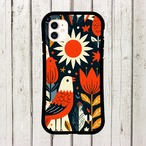 受注生産 iPhoneケース 太陽と花の黒背景民芸柄｜フォークアート FMSY011B
