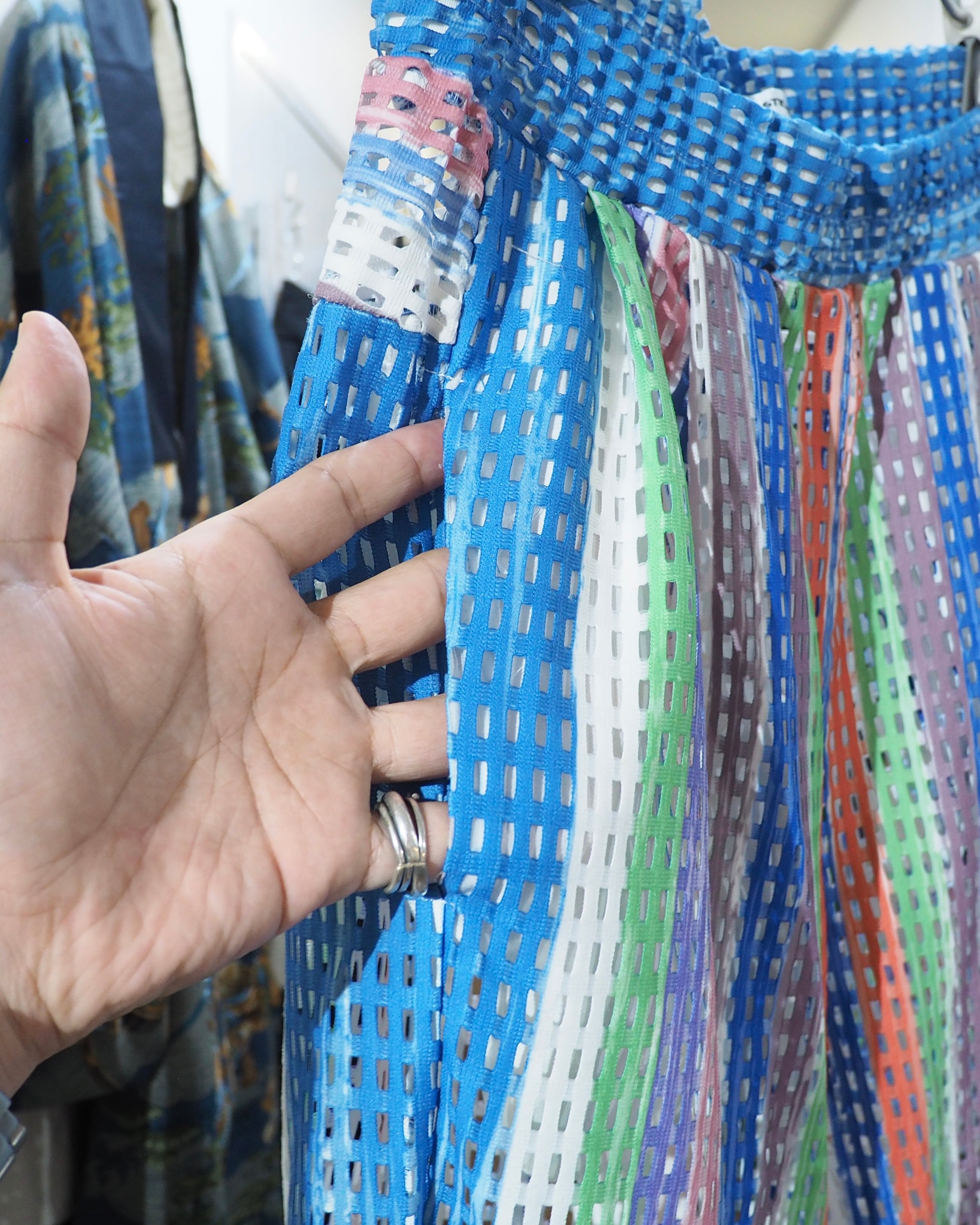 16SS " PLASTIC TOKYO " Multi Color Stripe painted Sheer Wide Pants
