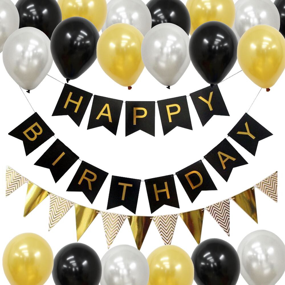ハッピーバースデー バルーン デコレーションセット 誕生日 ゴールド 大量 極厚パール風船 100個入 モノトーン ガーランド 豪華 おしゃれ Fta163 幸せを運ぶ風船shopフロンティアバルーン