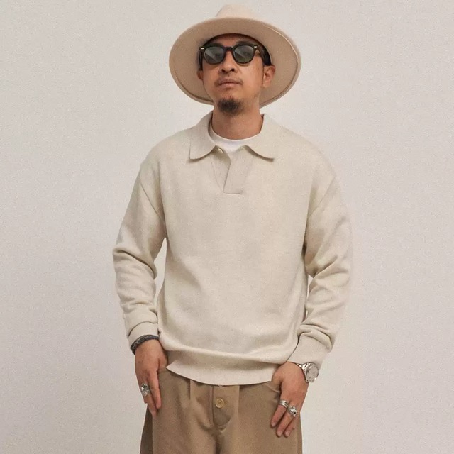 クラシック ポロカラー ニットセーター A1967